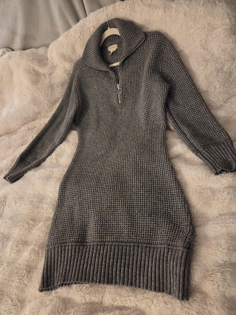Jessica Simpson Gray Ribbed Half-Zip Sweater